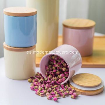 Tinaja de cerámica con tapa de madera Color Jar